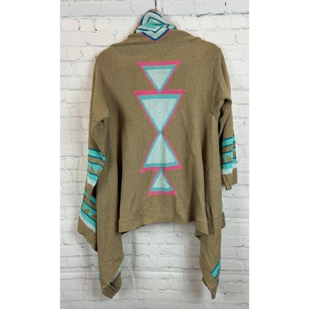 ROJA beige blue aztec southwestern knit waterfall open front cardigan XS NWT - Picture 8 of 8